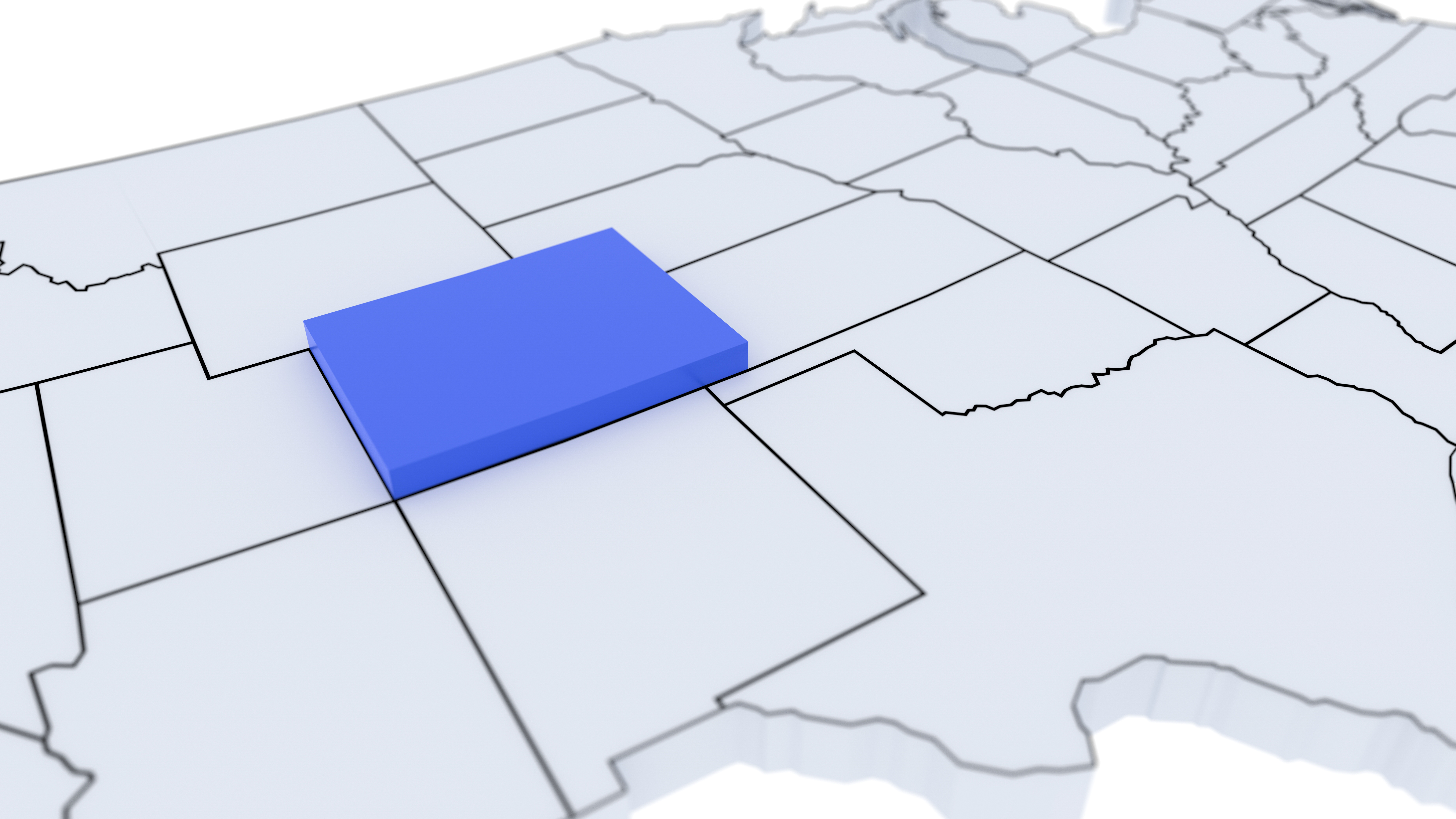 Graphic of a portion of the United States, with Colorado elevated above the surface.