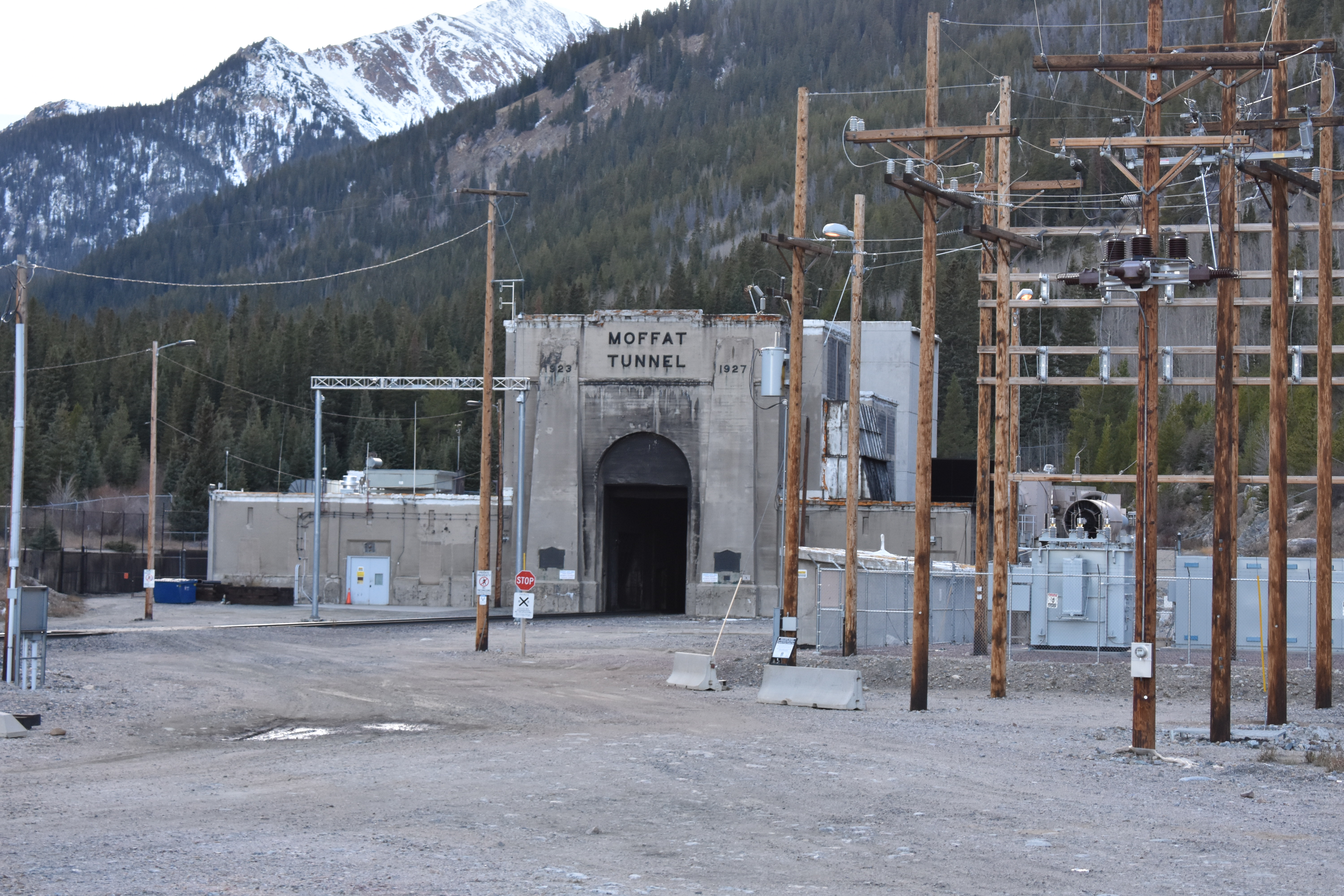 Moffat Tunnel in Colorado. A power substation is near the rail tunnel's entrance.