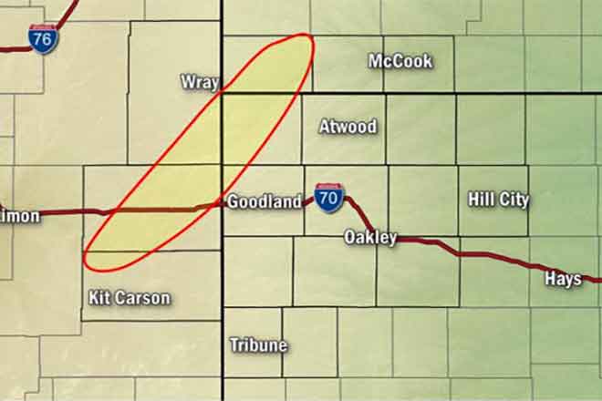 MAP 64J1 Area of concern for the formation of landspout tornadoes June 8, 2019 - NWS