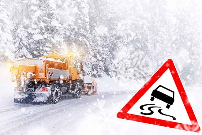 PROMO 64J1 Weather - Snow Snowplow Driving Icy Slick Road Danger Ice - iStock - auerimages