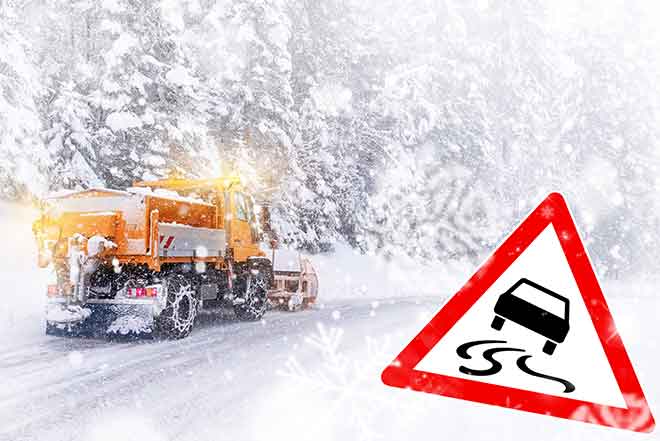 PROMO 64J1 Weather - Snow Snowplow Driving Icy Slick Road Danger Ice - iStock - auerimages