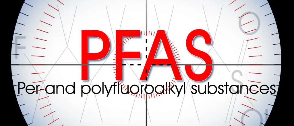 PROMO HIRES Health PFAS Environment Forever Chemicals - Francesco Scatena - iStock-1490544274 Letters PFAS above the words Per-and polyfluorpalkyl substances on a stylized white circle background