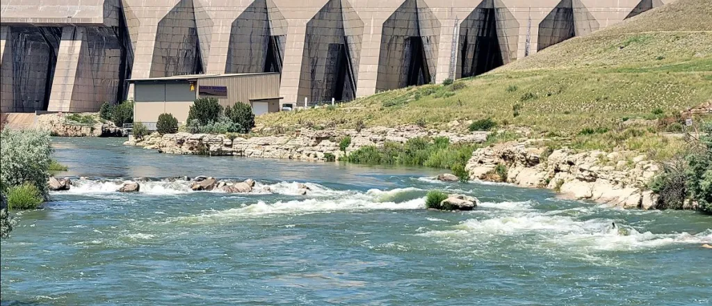 Lake Pueblo Reservoir Dam - CPW River flowing from a dam