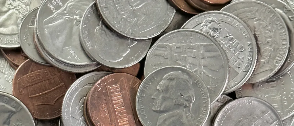 Overhead view of assorted United States coins
