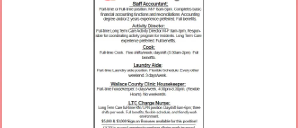 Greeley County Health Services - Positions Available