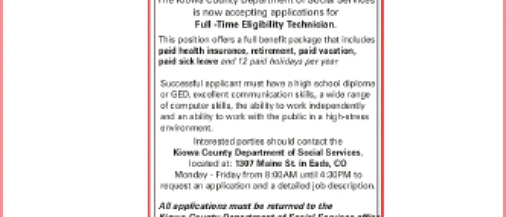 Employment Opportunity - Kiowa County DSS