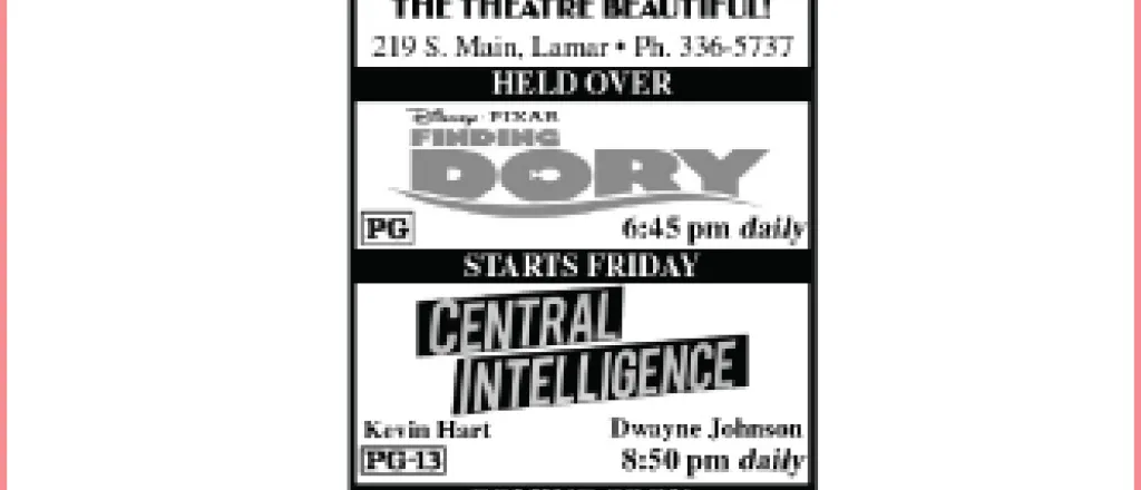 Lamar Theatre Ad - July 15, 2016 Lamar Theatre Ad - July 15, 2016