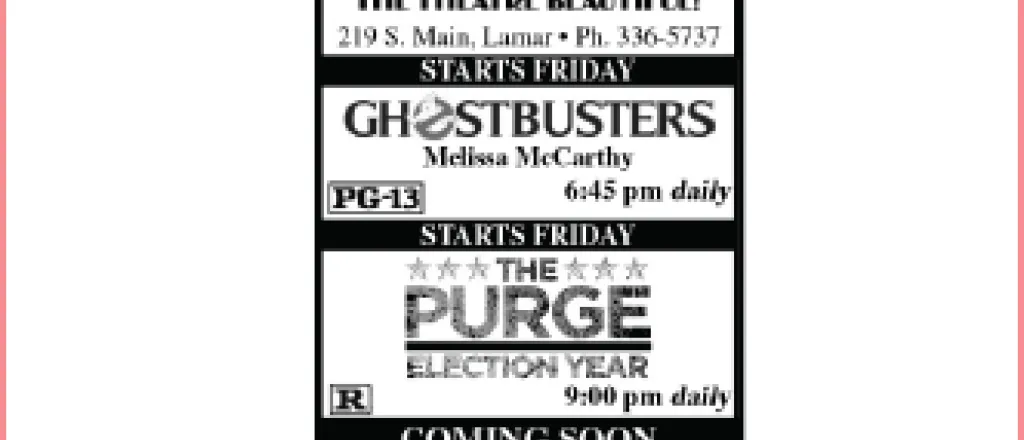 Lamar Theatre Ad - August 5, 2016 Lamar Theatre Ad - August 5, 2016