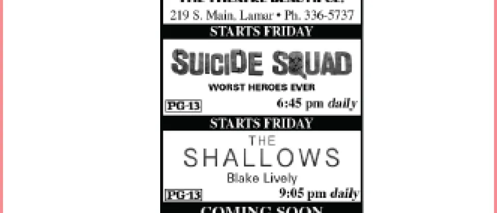 Lamar Theatre Ad - August 26, 2016