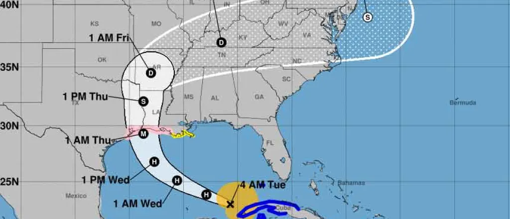 MAP 5-day cone for Tropical Storm Laura as of August 25, 2020.