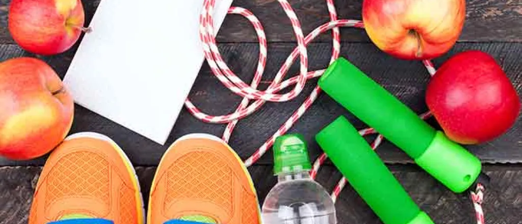 64J Health - Fitness Shoes Water Bottle Apple Jump Rope Note Pad - iStock - LanaSweet Health - Fitness Shoes Water Bottle Apple Jump Rope Note Pad - iStock - LanaSweet