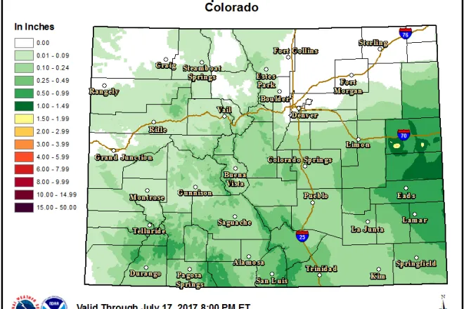 Map - Colorado Precipitation Forecast - July 15, 2017 Map - Colorado Precipitation Forecast - July 15, 2017