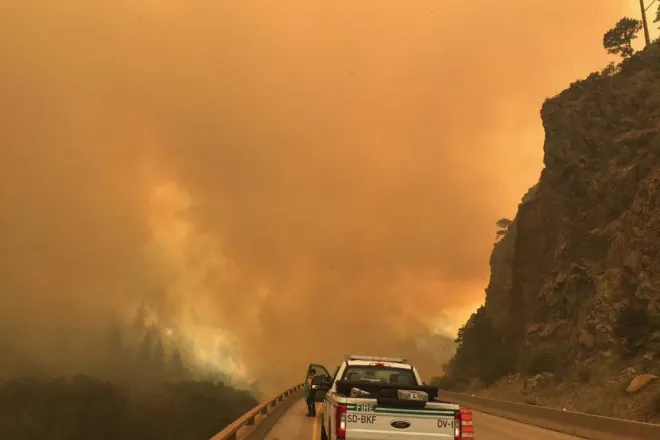 PICT Dense smoke over Interstate 70 August 12, 2020, from the Grizzly Creek Fire