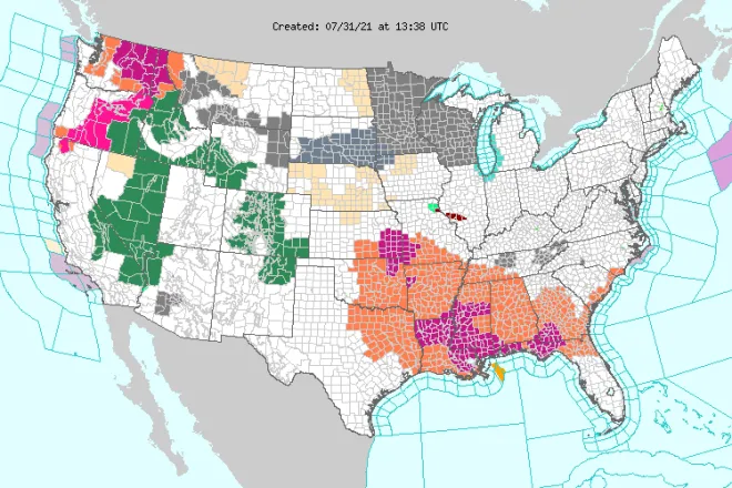 MAP United States weather watches and warnings for July 31, 2021 - NWS