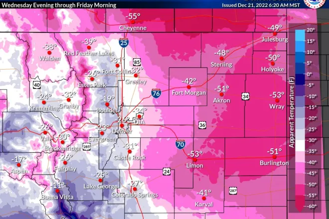 MAP Minimum wind chill in northeast Colorado for December 21, 2022 - NWS MAP Minimum wind chill in northeast Colorado for December 21, 2022 - NWS