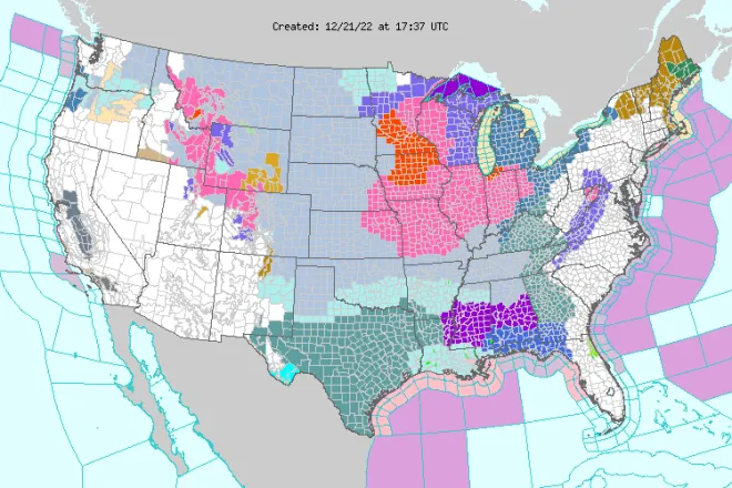 MAP Weather alerts across the United States for December 21, 2022 - NWS