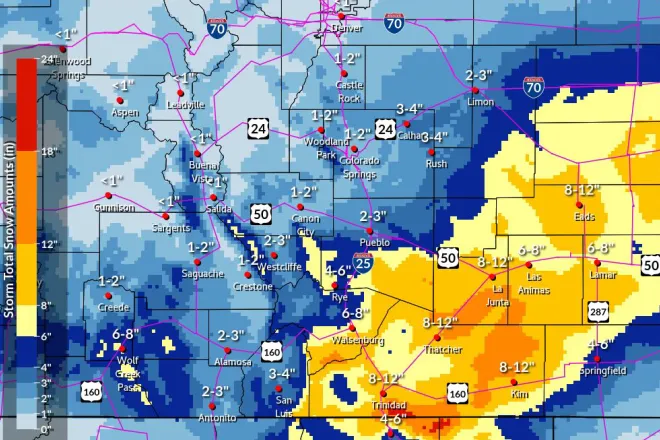 MAP Storm snowfall totals in southeast Colorado through January 21, 2023 - NWS MAP Storm snowfall totals in southeast Colorado through January 21, 2023 - NWS