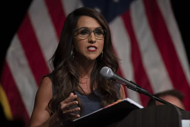PICT U.S. Rep. Lauren Boebert of Silt speaks Sept. 10, 2022, during the Club 20 Western Colorado Candidate Debates at Colorado Mesa University in Grand Junction. William Woody for Colorado Newsline