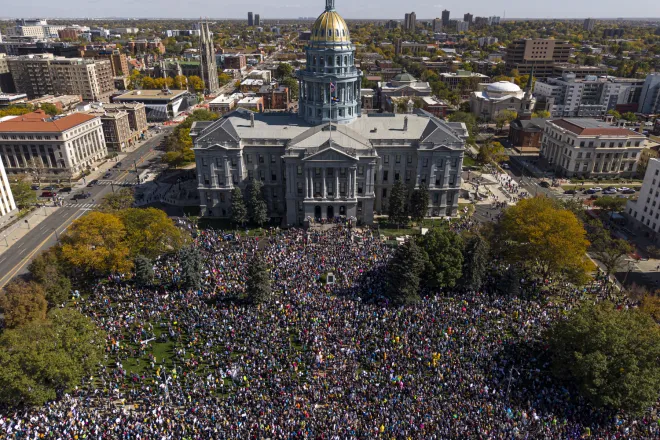Protesters at the Colorado State Capitol for No Kings Day - Kevin Mohatt for Colorado Newsline