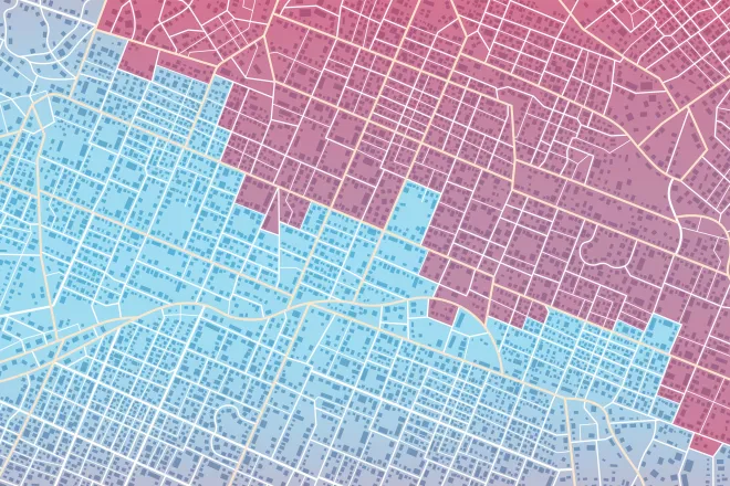 Concept map showing the division or boundary between two areas for political or other purposes.