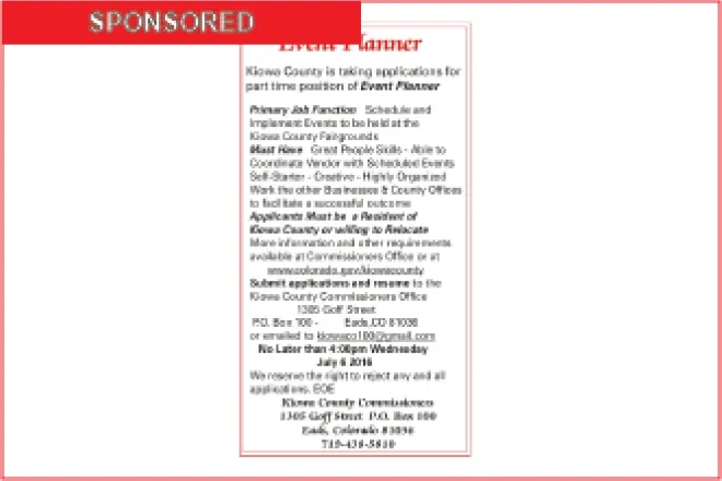 Help Wanted - Kiowa County Event Planner