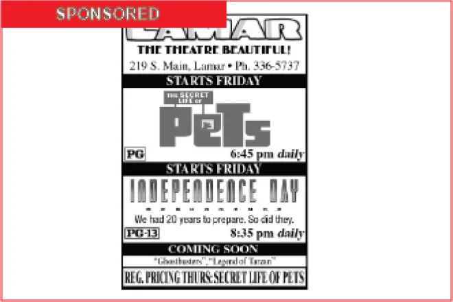 Lamar Theatre Ad - July 22, 2016