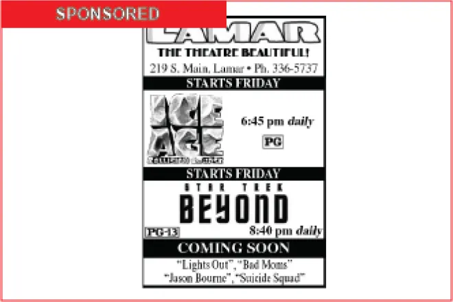 Lamar Theatre Ad - August 12, 2016