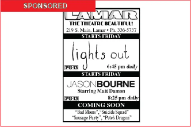 Lamar Theatre Ad - August 19, 2016