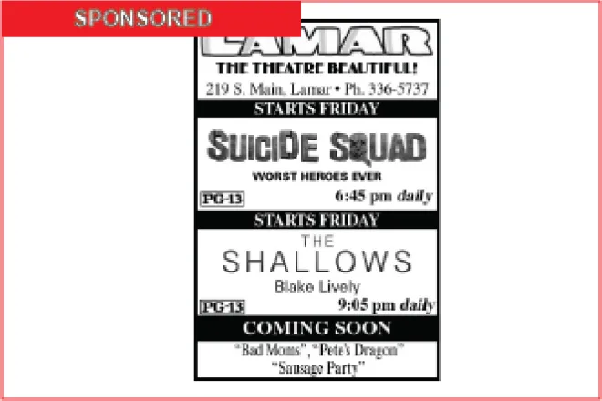 Lamar Theatre Ad - August 26, 2016