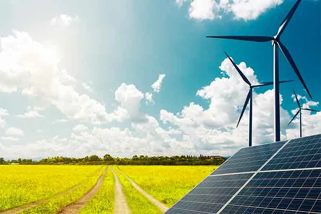 Energy - Solar Panel Wind Turbine Field Agriculture Farm - iStock - undefined underfined