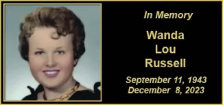 Death notice for Wanda Lou Russell Memorial picture of Wanda Lou Russell