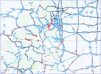 Map of Colorado Department of Transportation snow plow locations as of 5:00 a.m. December 24, 2023. NWS Map of Colorado Department of Transportation snow plow locations as of 5:00 a.m. December 24, 2023.