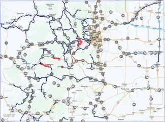 Map of Colorado road conditions as of December 25, 2023, at 4:45 p.m. - COTrip.org