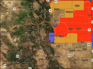 Map of Colorado weather warnings, watches, and advisories for December 25, 2023 - NWS