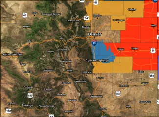 Map of hazardous weather alerts in Colorado for December 25, 2023