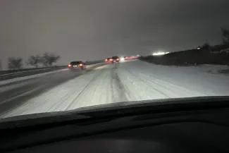 Snowy conditions on westbound Interstate 70 just outside of Denver December 26, 2023 - Terri Popish