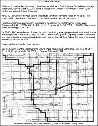 Notice of Election for the East Cheyenne Ground Water Management District Notice of Election for the East Cheyenne Ground Water Management District