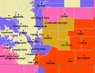 Map of weather alerts in southeast Colorado as of 3-00 p.m. January 7, 2024 - NWS