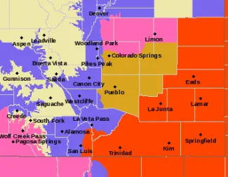 Map of weather alerts in southeast Colorado as of 4:30 a.m. January 8, 2024 - NWS