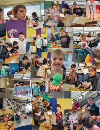 Collage of photos of students in various learning and sports activities