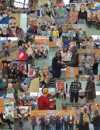 Plainview School students and staff. Collage of children and adults at various school functions.