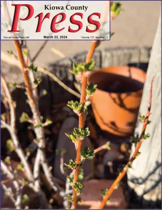 Front page of the Kiowa County Press in Eads, Colorado, for March 22, 2024 - Spring arrives in Kiowa County. - Chris Sorensen