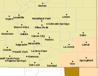 Fire weather warning in southeast Colorado for March 24, 2024 - NWS Map of southeast Colorado showing a fire weather warning in southeast Colorado for March 24, 2024