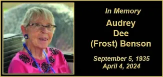 Memorial photo of Audrey Dee Frost Benson. Memorial photo of Audrey Dee Frost Benson.