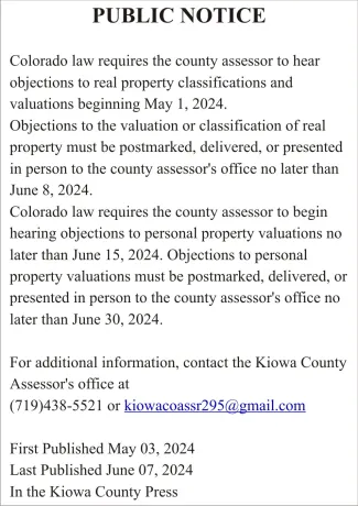 Public Notice - Kiowa County Assessor