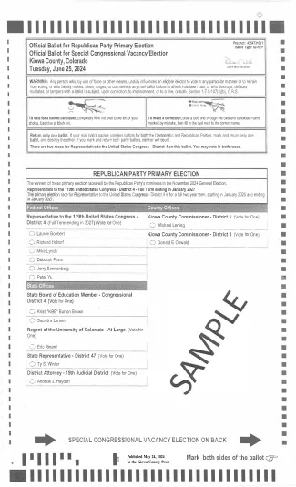 2024 Kiowa County Primary Election Ballot - Page 2. 2024 Kiowa County Primary Election Ballot - Page 2.