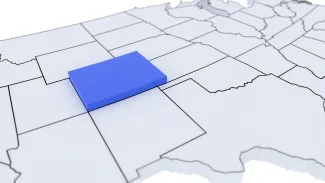 Graphic of a portion of the United States, with Colorado elevated above the surface.