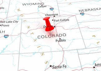 PROMO HIRES Map - Colorado State Map - iStock - klenger Map of the state of Colorado, showing portions of surrounding states