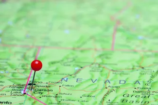 Closeup of a map showing a portion of Nevada