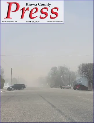 Photo of the week from the March 21, 2025, edition of the Kiowa County Press in Eads, Colorado - Blowing dust Friday obscured the view of the First Christian Church in Eads - Chris Sorensen. Photo of the week from the March 21, 2025, edition of the Kiowa County Press in Eads, Colorado - Blowing dust Friday obscured the view of the First Christian Church in Eads - Chris Sorensen.